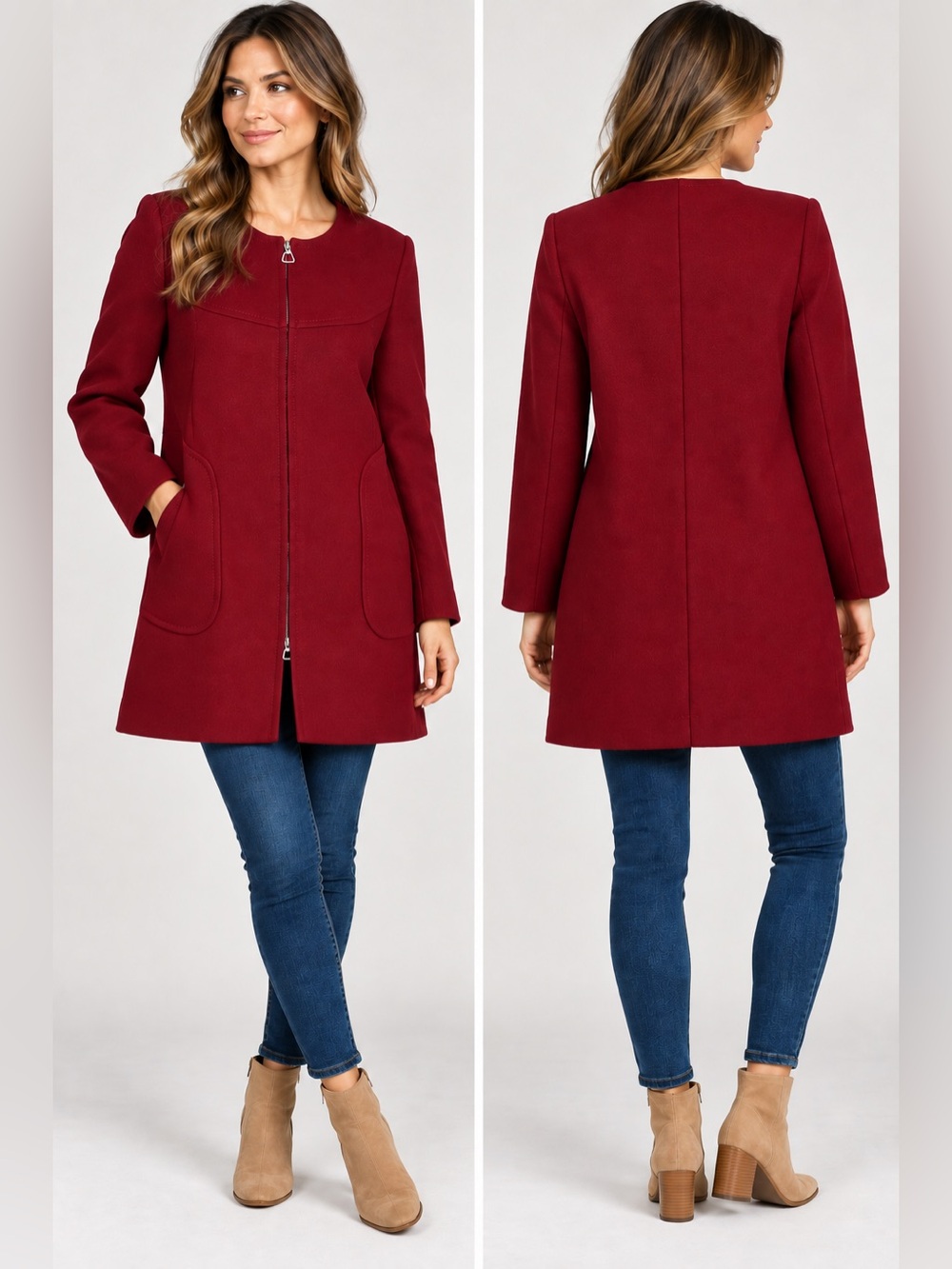 Zara Collarless Round-Neck Coat Like New Medium